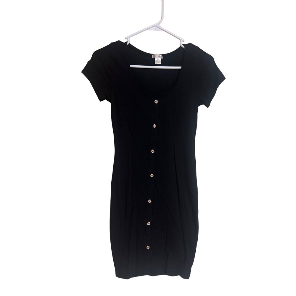 Bozzolo S Button Front Short Sleeve Thin Black Dress